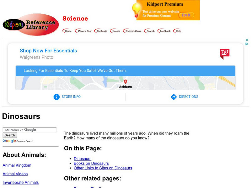 Kidport: Reference Library: Dinosaurs Handout Kidport: Reference Library: Dinosaurs Handout