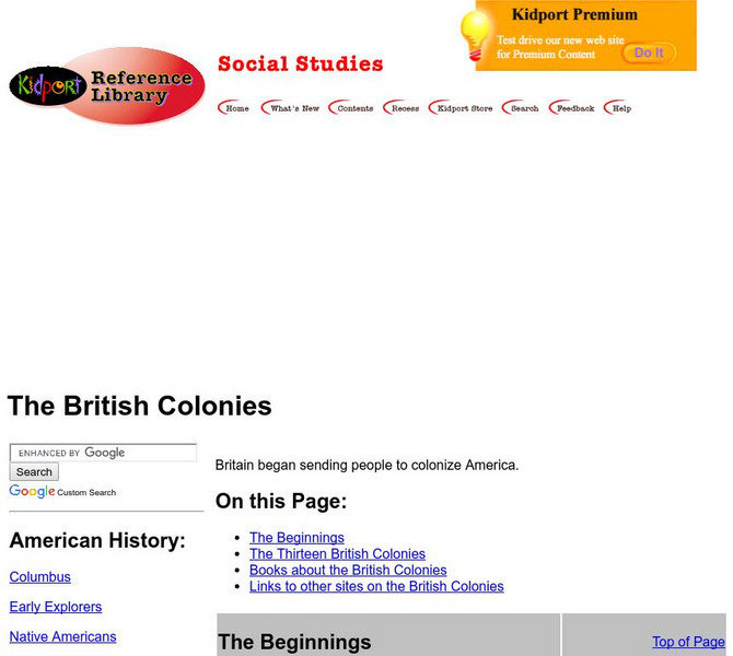Kidport Reference Library: The British Colonies Activity Kidport Reference Library: The British Colonies Activity