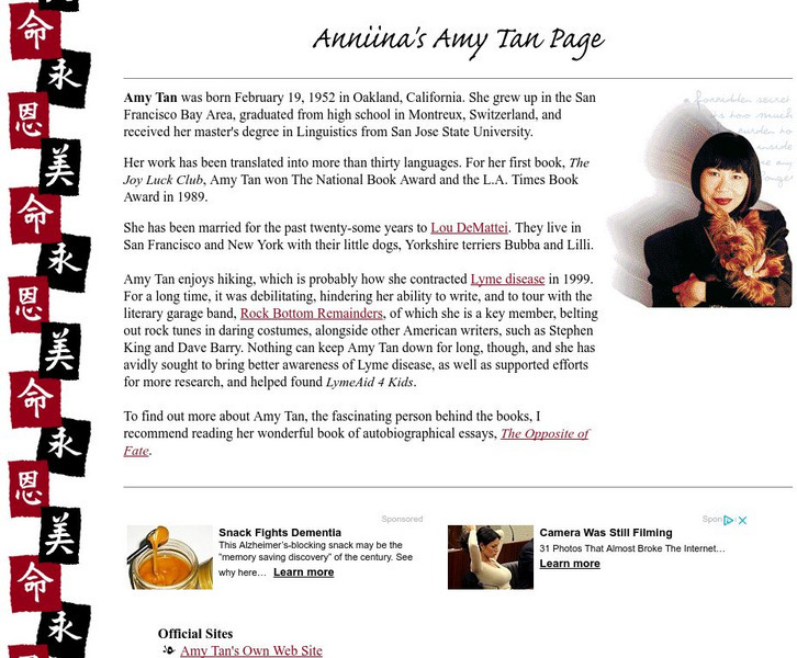 Luminarium: Anniina's Amy Tan Page Website Luminarium: Anniina's Amy Tan Page Website