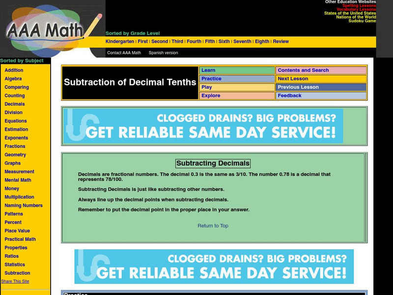 Aaa Math: Subtracting Decimals Activity Aaa Math: Subtracting Decimals Activity