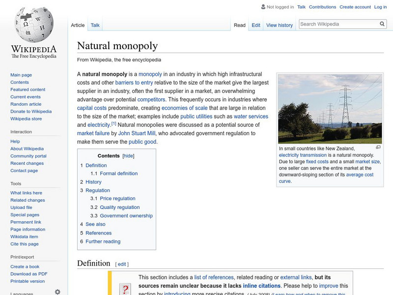 Wikipedia: Natural Monopoly Handout