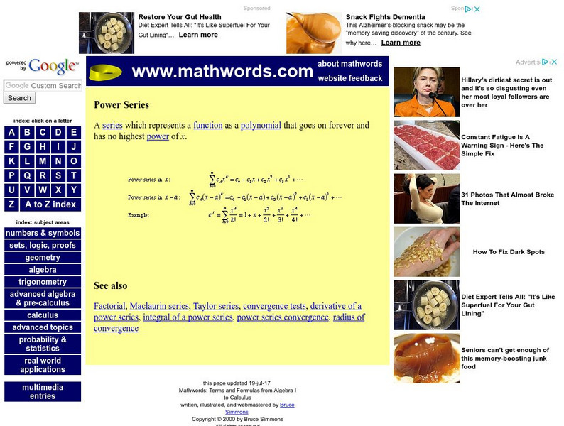 Math words.com: Power Series Activity Math words.com: Power Series Activity