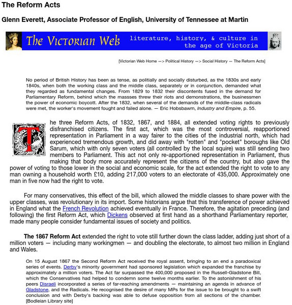 Brown University: Victorian Web: The Reform Acts Handout Brown University: Victorian Web: The Reform Acts Handout