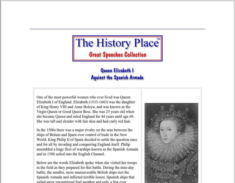 The History Place: Queen Elizabeth I Against the Armada Primary The History Place: Queen Elizabeth I Against the Armada Primary