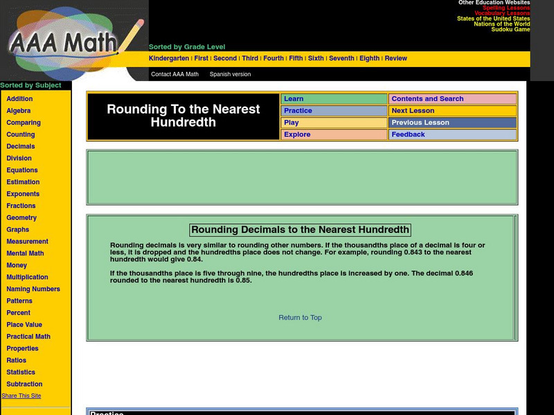 Aaa Math: Rounding to the Nearest Hundredth Unit Plan Aaa Math: Rounding to the Nearest Hundredth Unit Plan
