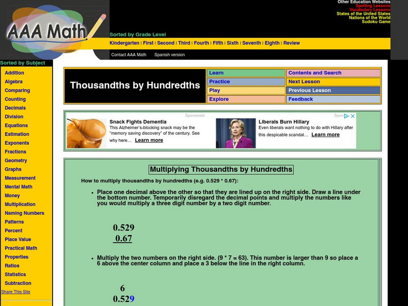 Aaa Math: Multiplying Thousandths by Hundredths Activity Aaa Math: Multiplying Thousandths by Hundredths Activity