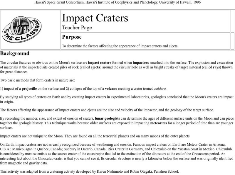 Exploring Planets in the Classroom: Impact Craters Lesson Plan Exploring Planets in the Classroom: Impact Craters Lesson Plan
