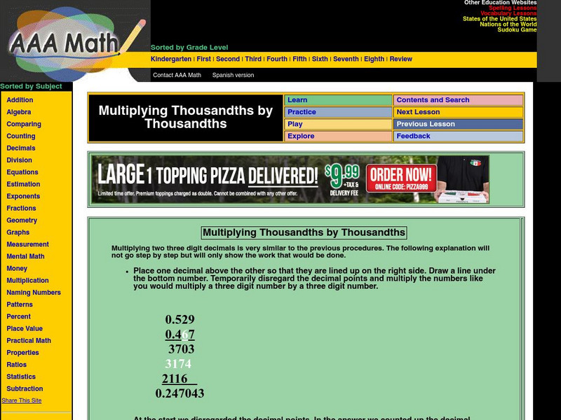 Aaa Math: Multiplying Thousandths by Thousandths Activity Aaa Math: Multiplying Thousandths by Thousandths Activity