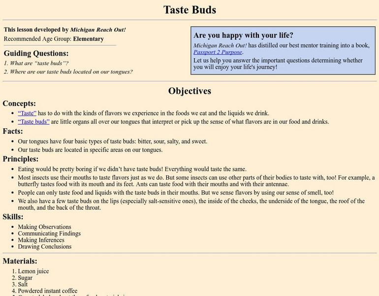 Taste Buds Lesson Plan Taste Buds Lesson Plan