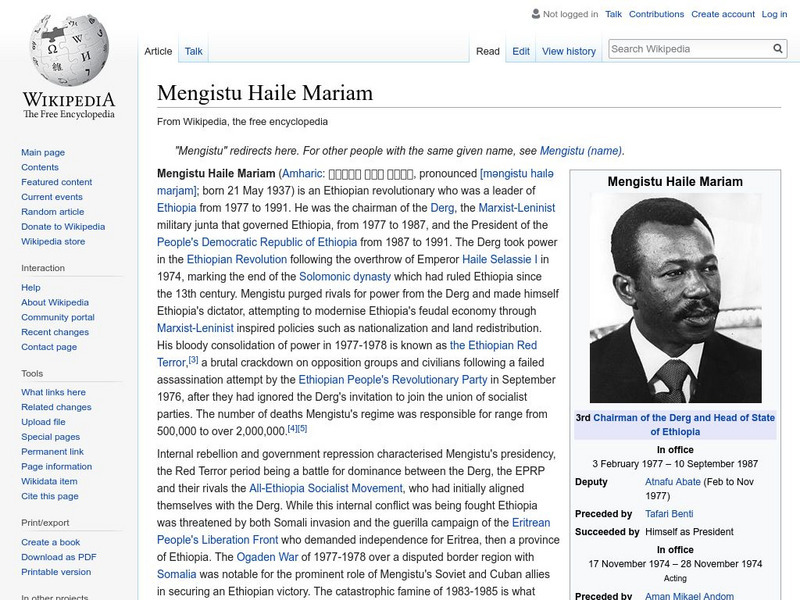 Wikipedia: Mengistu Haile Mariam Handout