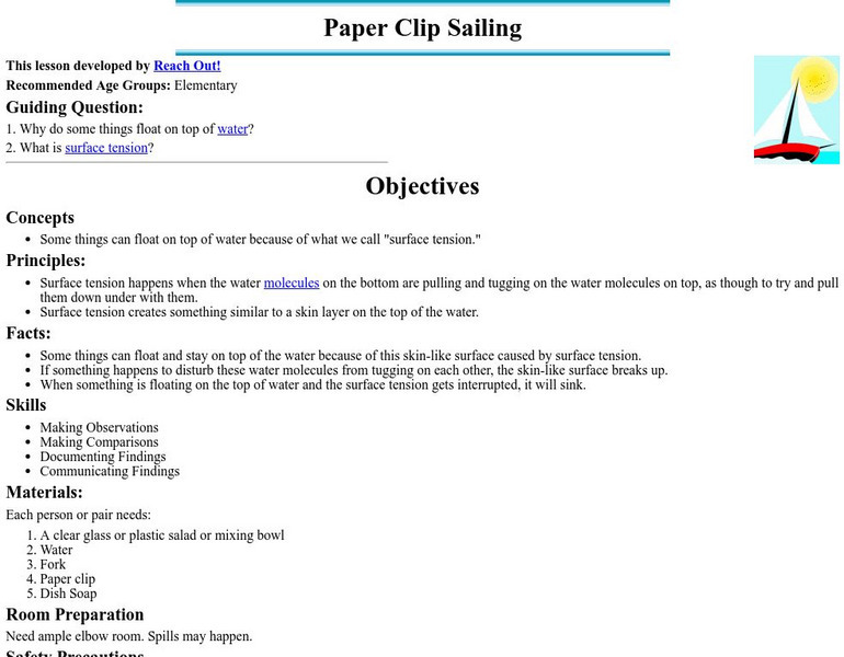 University of Michigan: Paper Clip Sailing Lesson Plan University of Michigan: Paper Clip Sailing Lesson Plan