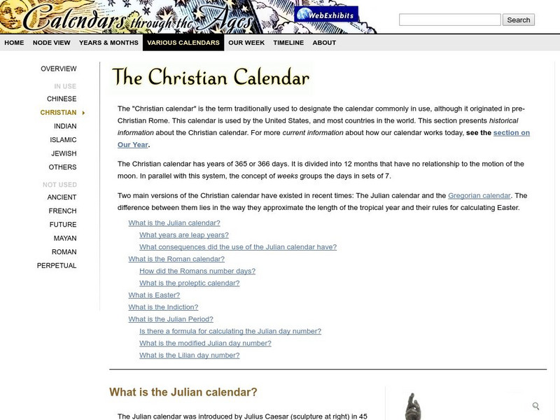 Web Exhibit: The Christian (Julian) Calendar Website Web Exhibit: The Christian (Julian) Calendar Website