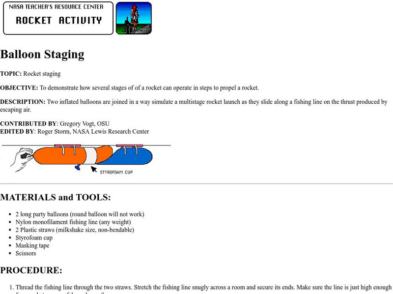 Nasa Teacher's Resource Center: Balloon Staging Activity Nasa Teacher's Resource Center: Balloon Staging Activity