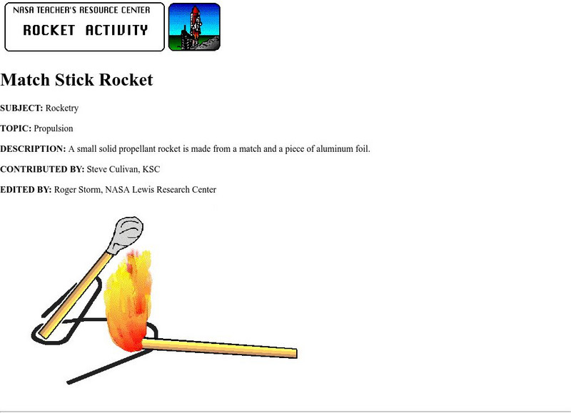 Nasa Trc: Match Stick Rocket Activity Nasa Trc: Match Stick Rocket Activity
