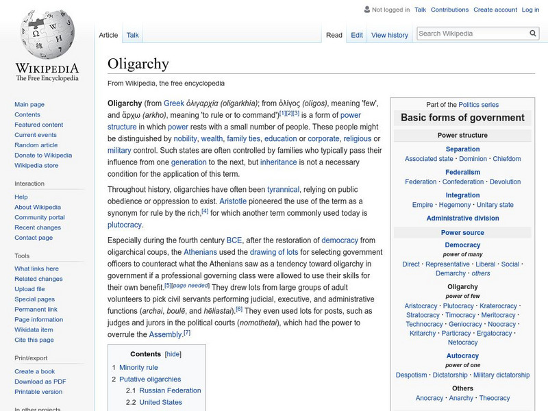 Wikipedia: Oligarchy Handout