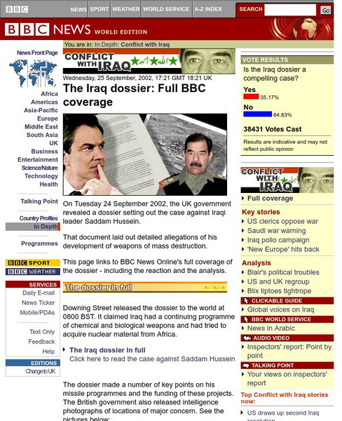 Bbc News: The Iraq Dossier: Full Bbc Coverage Website Bbc News: The Iraq Dossier: Full Bbc Coverage Website