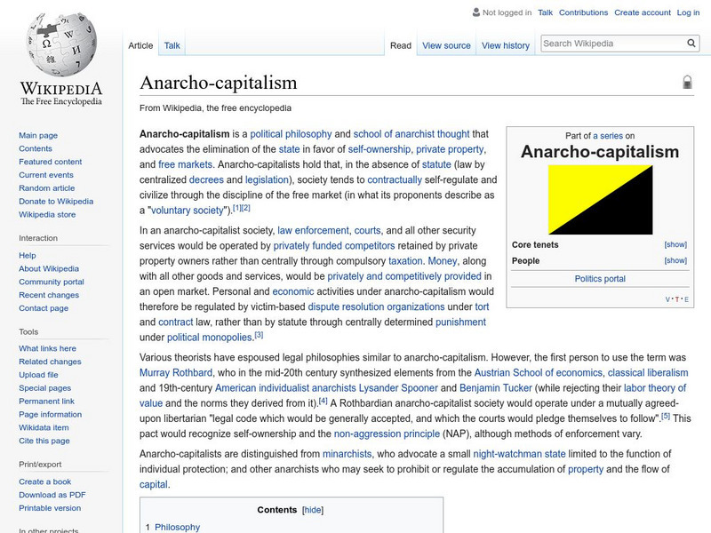 Wikipedia: Anarcho Capitalism Handout Wikipedia: Anarcho Capitalism Handout