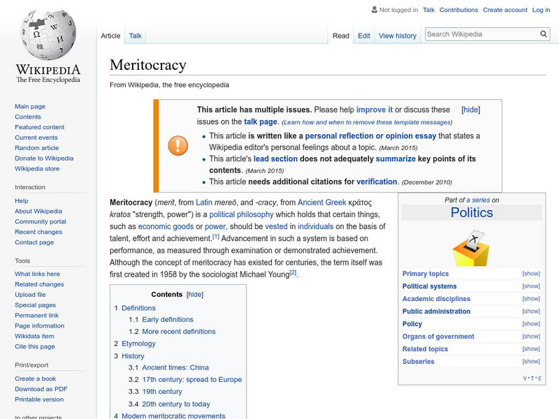 Wikipedia: Meritocracy Handout Wikipedia: Meritocracy Handout