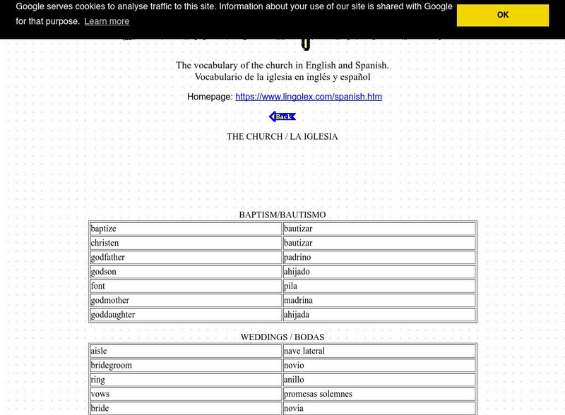 Lingolex.com: Learn Spanish: The Church/ La Iglesia Handout