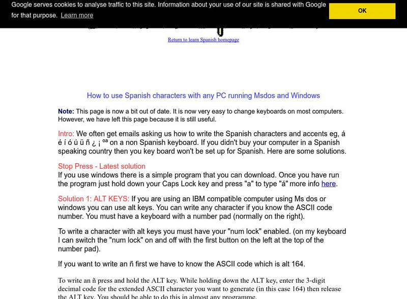 Lingolex.com: Learn Spanish: How to Use Spanish Characters With Any Pc Running Msdos and Windows Unit Plan