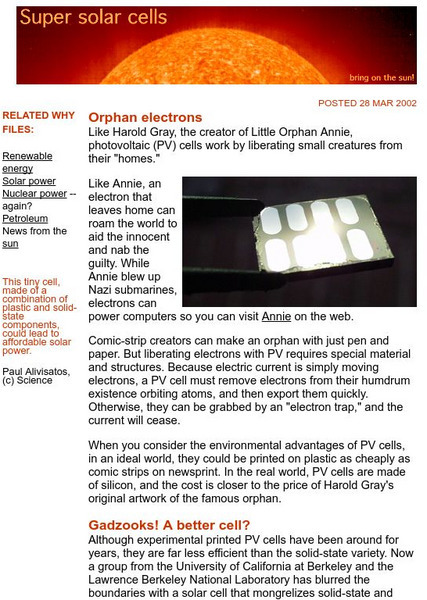 The Why Files: Super Solar Cells Website The Why Files: Super Solar Cells Website