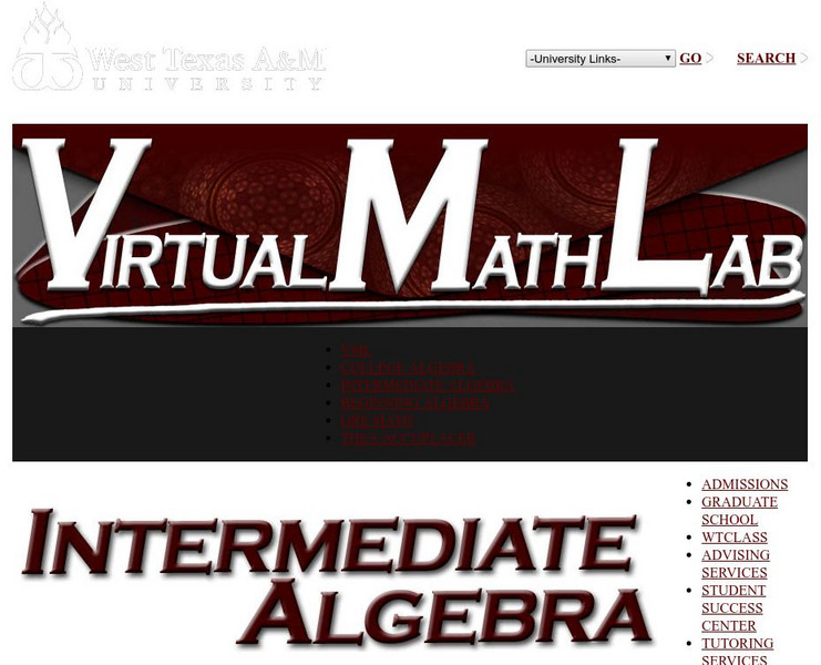 Wtamu Virtual Math Lab: Intermediate Algebra Unit Plan Wtamu Virtual Math Lab: Intermediate Algebra Unit Plan
