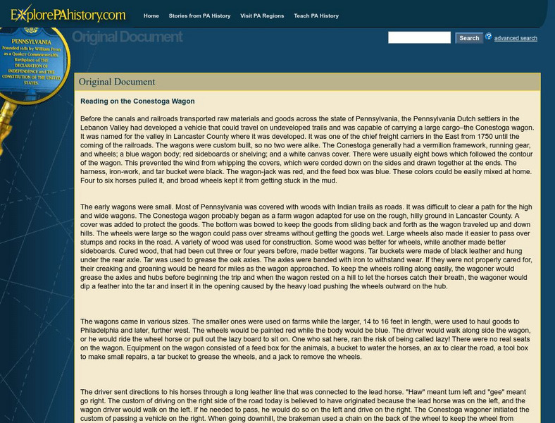 Explore Pa History: Conestoga Wagon Handout Explore Pa History: Conestoga Wagon Handout