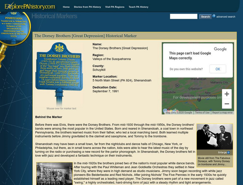 Explore Pa History: Dorsey Brothers Handout Explore Pa History: Dorsey Brothers Handout