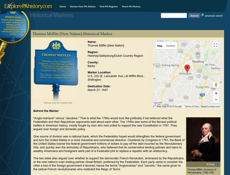 Expore Pa History: Thomas Mifflin Handout Expore Pa History: Thomas Mifflin Handout