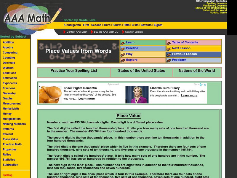 Aaa Math: Identifying Place Value Unit Plan Aaa Math: Identifying Place Value Unit Plan