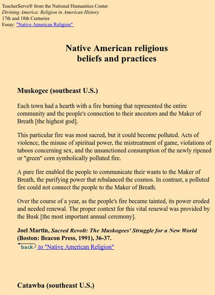 National Humanities Center: Teacher Serve: Native American Religious Beliefs and Practices Handout National Humanities Center: Teacher Serve: Native American Religious Beliefs and Practices Handout