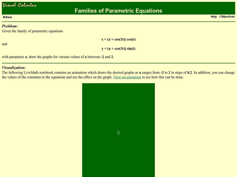 Math Archives: Visual Calculus: Families of Parametric Equations Activity Math Archives: Visual Calculus: Families of Parametric Equations Activity