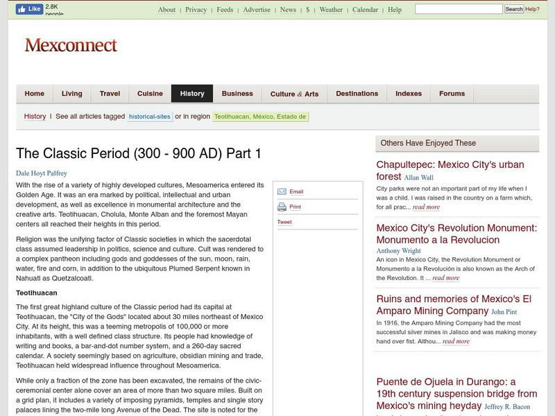 Mexconnect: The Classic Period (300 900 Ce): Part 1/3 Handout Mexconnect: The Classic Period (300 900 Ce): Part 1/3 Handout