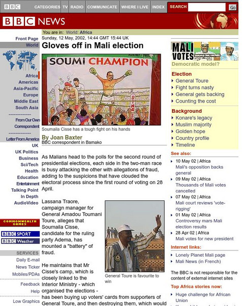 Bbc News: Gloves Off in Mali Election Website