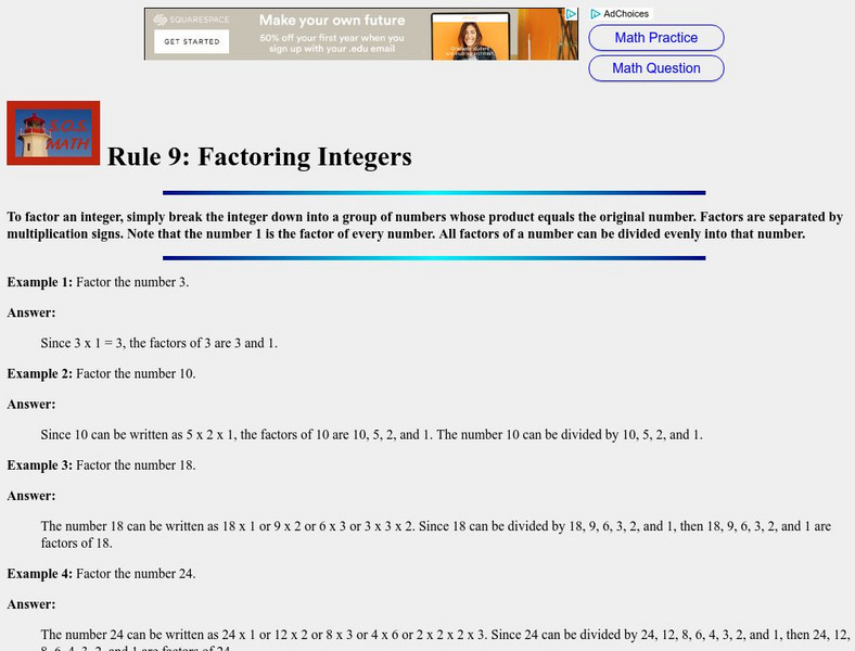 S.o.s. Math: Factoring Integers Activity S.o.s. Math: Factoring Integers Activity