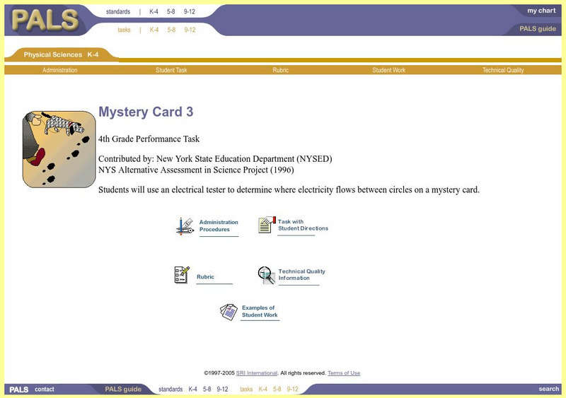 Performance Assessment Links in Science: Mystery Card 3 Lesson Plan Performance Assessment Links in Science: Mystery Card 3 Lesson Plan