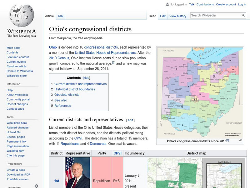 Wikipedia: Ohio's Congressional Districts Handout