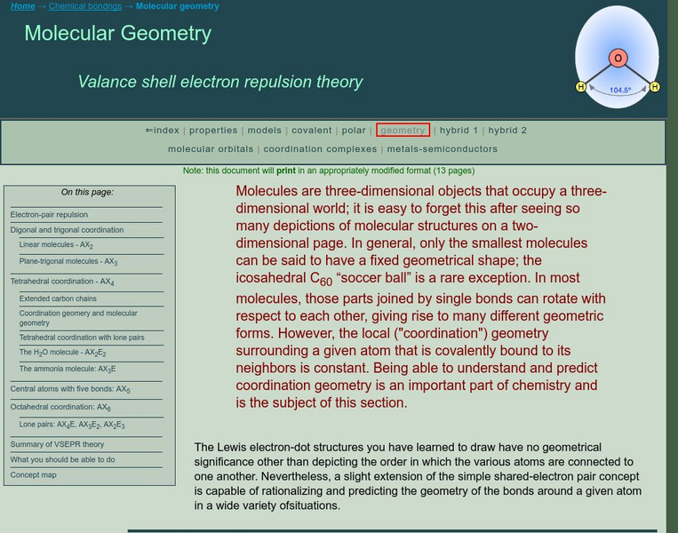 Chem1 Virtual Textbook: Molecular Geometry Handout Chem1 Virtual Textbook: Molecular Geometry Handout