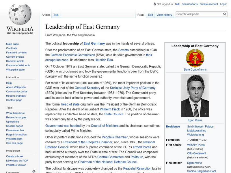 Wikipedia: Leadership of East Germany Handout Wikipedia: Leadership of East Germany Handout