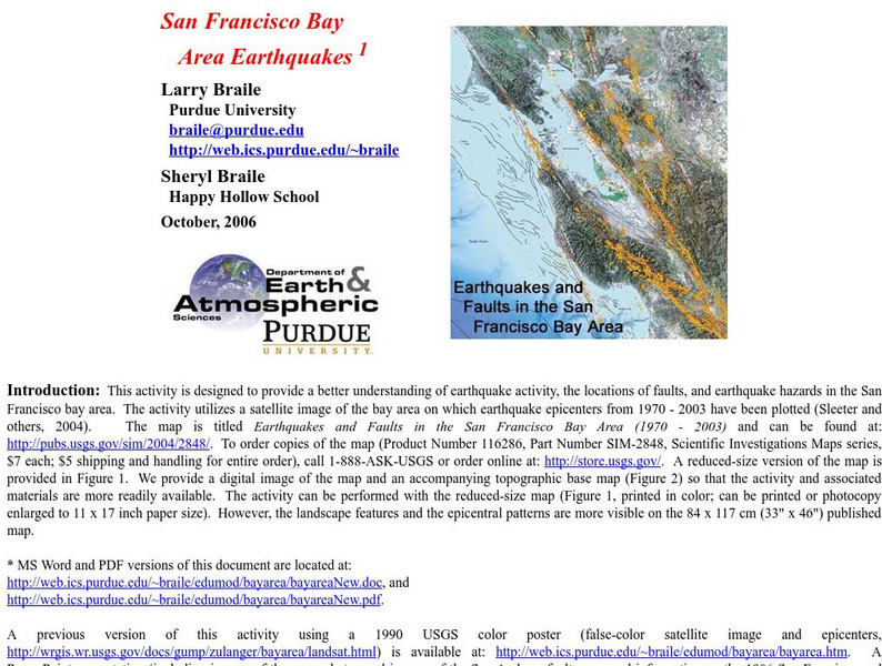 Purdue University: San Francisco Bay Area Earthquakes Handout Purdue University: San Francisco Bay Area Earthquakes Handout