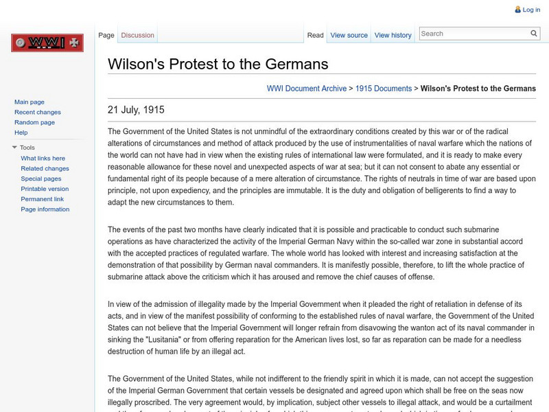 Byu: Wwi Document Archive: President Wilson's Protest to the Germans Primary Byu: Wwi Document Archive: President Wilson's Protest to the Germans Primary