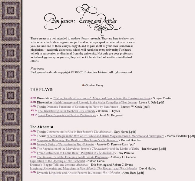 Luminarium: Essays and Articles: On Ben Jonson Website Luminarium: Essays and Articles: On Ben Jonson Website