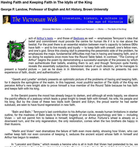 The Victorian Web: Having Faith and Keeping Faith in the Idylls of the King Website