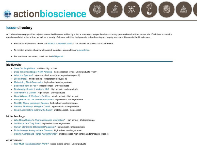 Action Bioscience: Lesson Directory Article Action Bioscience: Lesson Directory Article