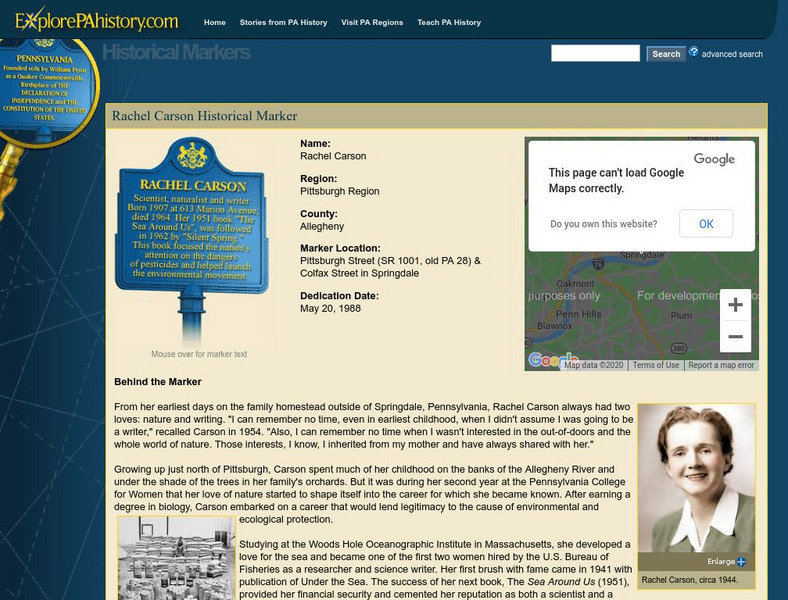 Explore Pa History: Rachel Carson Handout Explore Pa History: Rachel Carson Handout