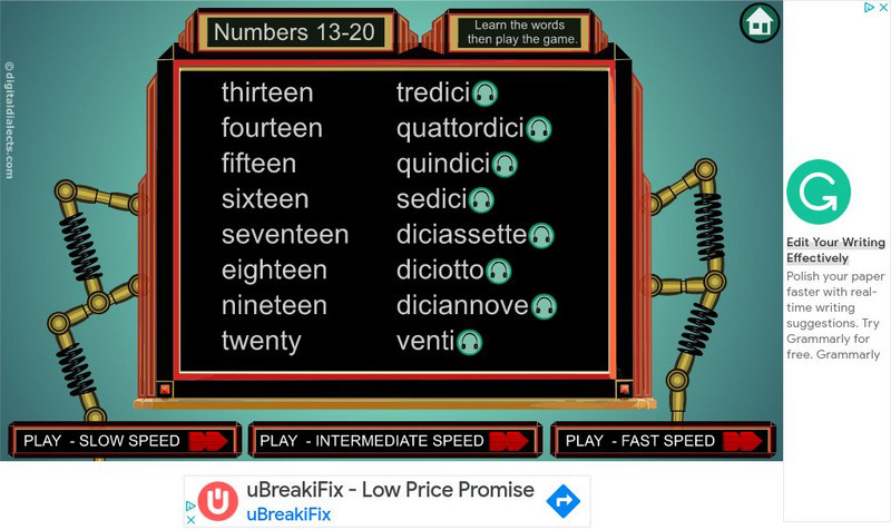 Digital Dialects: Numbers in Italian 1 20 Interactive Digital Dialects: Numbers in Italian 1 20 Interactive