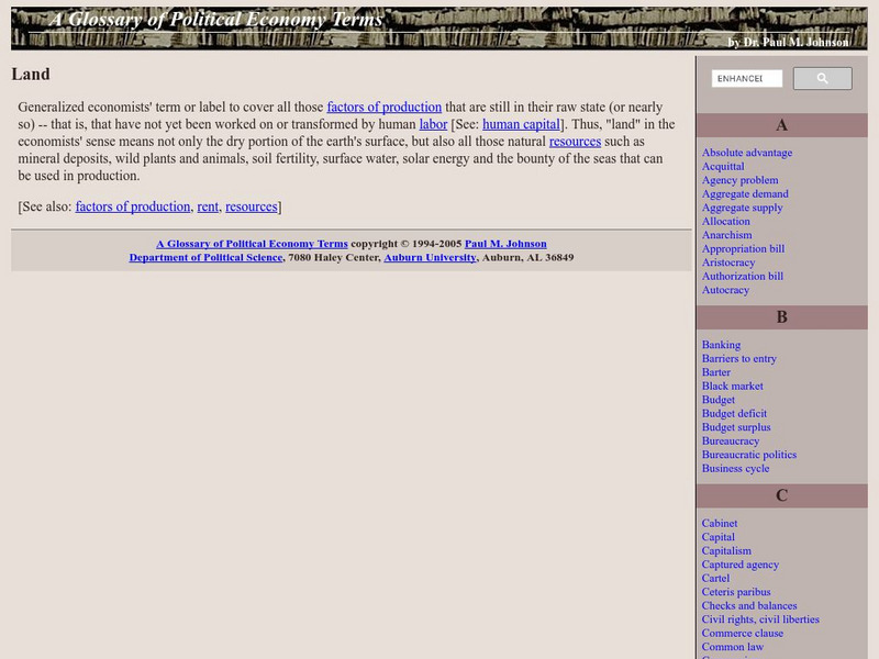 Auburn University: A Glossary of Political Economy Terms: Land Handout Auburn University: A Glossary of Political Economy Terms: Land Handout