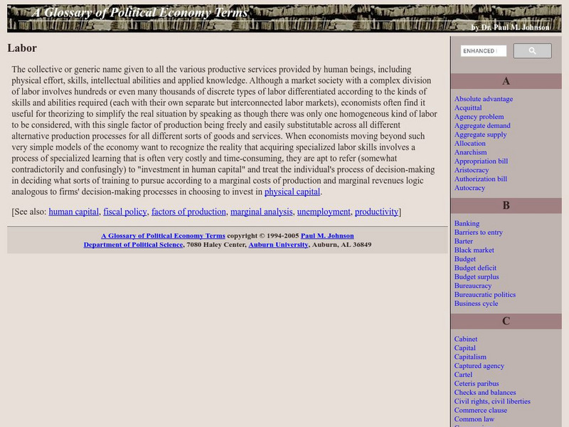 Auburn University: Labor Productivity Handout Auburn University: Labor Productivity Handout