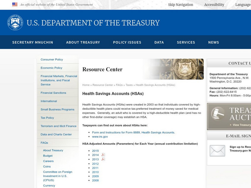 U.s. Department of Treasury: Health Savings Accounts Handout U.s. Department of Treasury: Health Savings Accounts Handout