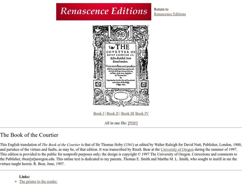 Luminarium: Renascence Editions: The Book of the Courtier eBook Luminarium: Renascence Editions: The Book of the Courtier eBook